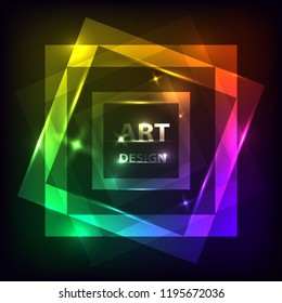 Abstract neon glowing design on a dark background. Square frames with highlights. Vector illustration