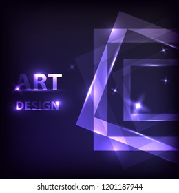 Abstract neon glowing design on a dark background. Square frames with highlights. Vector illustration
