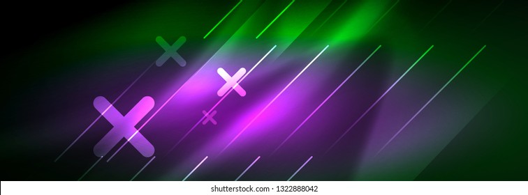 Abstract neon glowing light background. Dark background with lights. Abstract background with neon lights, night view. Vector
