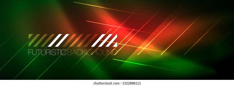Abstract neon glowing light background. Dark background with lights. Abstract background with neon lights, night view. Vector
