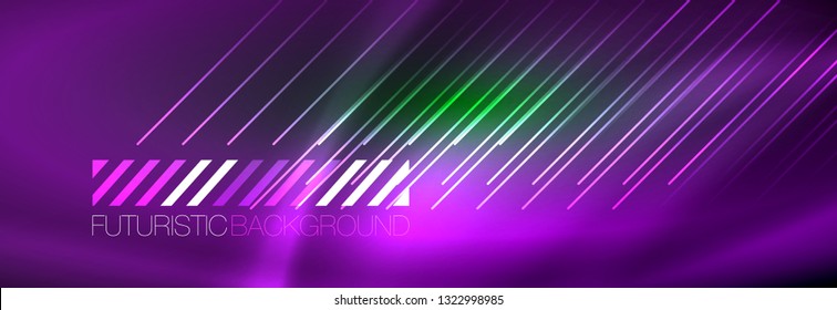 Abstraktes Neon, das hellen Hintergrund strahlt. Dunkler Hintergrund mit Lichtern. Abstrakter Hintergrund mit Neonleuchten, Nachtsicht. Vektorgrafik