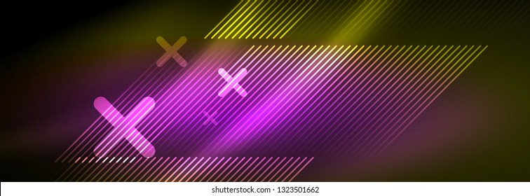 Abstract neon glowing light background. Dark background with lights. Abstract background with neon lights, night view. Vector