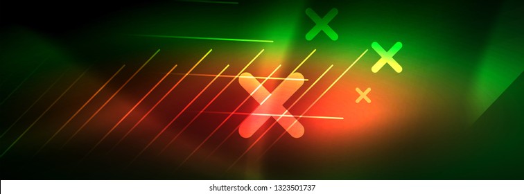 Resumen del fondo luminoso neón. Fondo oscuro con luces. Fondo abstracto con luces de neón, vista nocturna. Vector