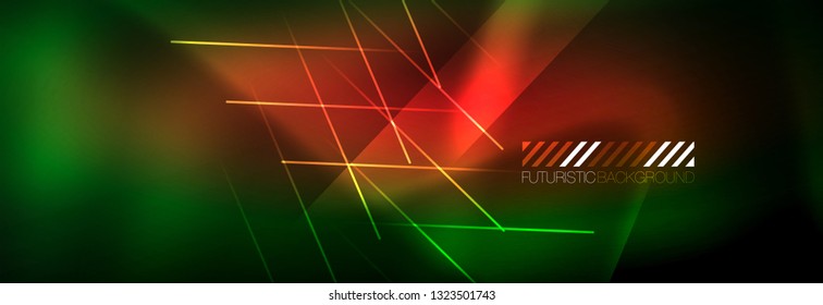 Resumen del fondo luminoso neón. Fondo oscuro con luces. Fondo abstracto con luces de neón, vista nocturna. Vector