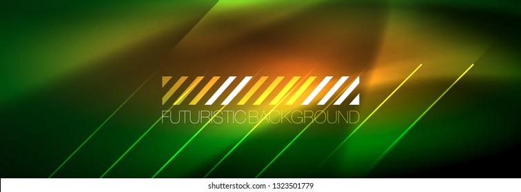 Abstraktes Neon, das hellen Hintergrund strahlt. Dunkler Hintergrund mit Lichtern. Abstrakter Hintergrund mit Neonleuchten, Nachtsicht. Vektorgrafik