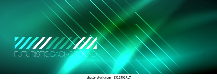 Abstract neon glowing light background. Dark background with lights. Abstract background with neon lights, night view. Vector