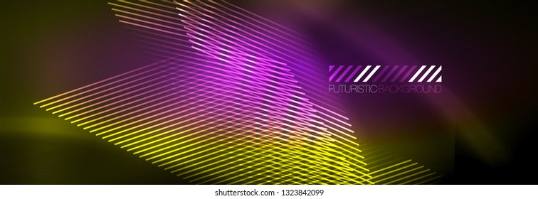 Abstract neon glowing light background. Dark background with lights. Abstract background with neon lights, night view. Vector