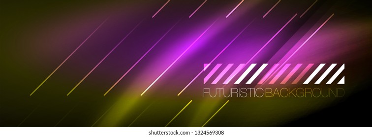 Abstract neon glowing light background. Dark background with lights. Abstract background with neon lights, night view. Vector