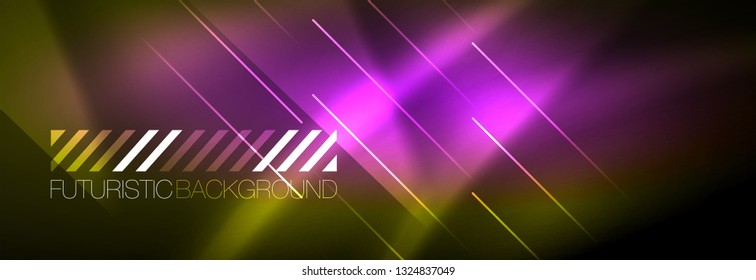 Abstract neon glowing light background. Dark background with lights. Abstract background with neon lights, night view. Vector