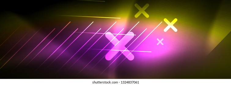 Abstract neon glowing light background. Dark background with lights. Abstract background with neon lights, night view. Vector