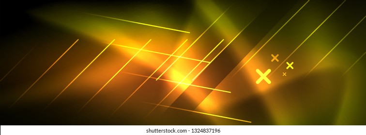 Abstract neon glowing light background. Dark background with lights. Abstract background with neon lights, night view. Vector