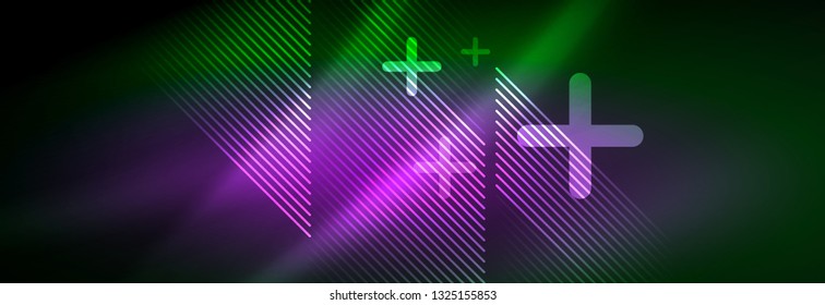 Abstract neon glowing light background. Dark background with lights. Abstract background with neon lights, night view. Vector