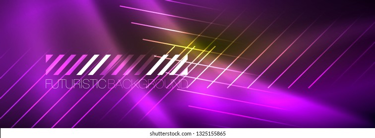 Resumen del fondo luminoso neón. Fondo oscuro con luces. Fondo abstracto con luces de neón, vista nocturna. Vector