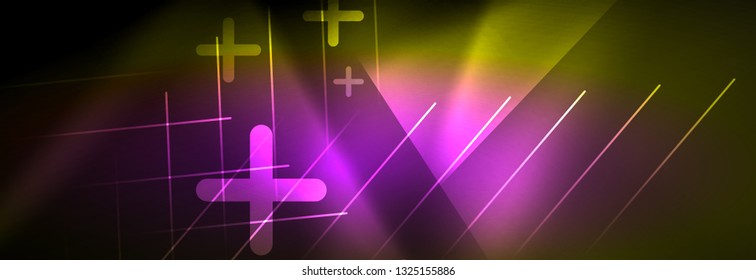 Resumen del fondo luminoso neón. Fondo oscuro con luces. Fondo abstracto con luces de neón, vista nocturna. Vector