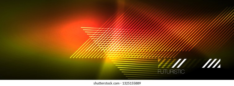 Abstraktes Neon, das hellen Hintergrund strahlt. Dunkler Hintergrund mit Lichtern. Abstrakter Hintergrund mit Neonleuchten, Nachtsicht. Vektorgrafik
