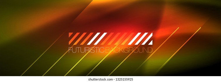 Resumen del fondo luminoso neón. Fondo oscuro con luces. Fondo abstracto con luces de neón, vista nocturna. Vector