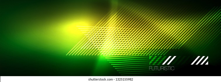 Abstraktes Neon, das hellen Hintergrund strahlt. Dunkler Hintergrund mit Lichtern. Abstrakter Hintergrund mit Neonleuchten, Nachtsicht. Vektorgrafik