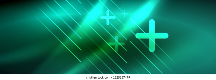 Resumen del fondo luminoso neón. Fondo oscuro con luces. Fondo abstracto con luces de neón, vista nocturna. Vector