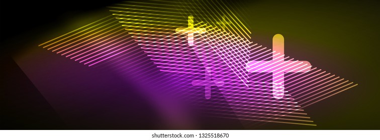 Abstract neon glowing light background. Dark background with lights. Abstract background with neon lights, night view. Vector