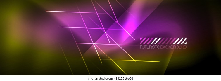 Abstract neon glowing light background. Dark background with lights. Abstract background with neon lights, night view. Vector