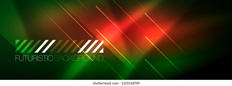 Abstract neon glowing light background. Dark background with lights. Abstract background with neon lights, night view. Vector