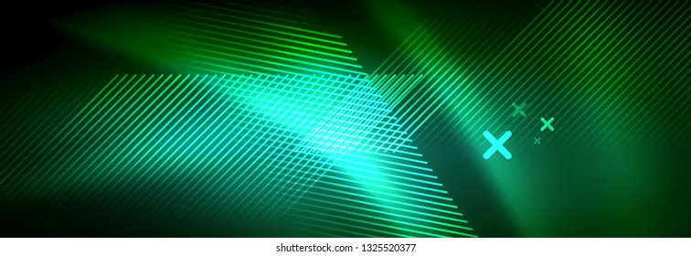 Abstract neon glowing light background. Dark background with lights. Abstract background with neon lights, night view. Vector