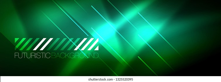 Abstract neon glowing light background. Dark background with lights. Abstract background with neon lights, night view. Vector