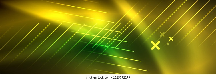 Abstract neon glowing light background. Dark background with lights. Abstract background with neon lights, night view. Vector