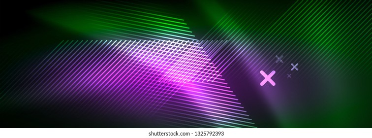 Abstract neon glowing light background. Dark background with lights. Abstract background with neon lights, night view. Vector