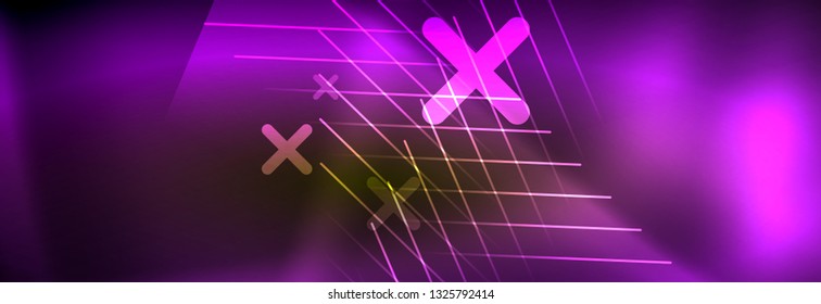 Abstract neon glowing light background. Dark background with lights. Abstract background with neon lights, night view. Vector
