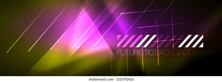 Resumen del fondo luminoso neón. Fondo oscuro con luces. Fondo abstracto con luces de neón, vista nocturna. Vector