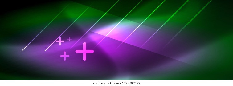 Abstract neon glowing light background. Dark background with lights. Abstract background with neon lights, night view. Vector