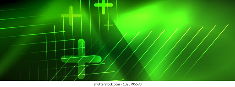 Abstract neon glowing light background. Dark background with lights. Abstract background with neon lights, night view. Vector