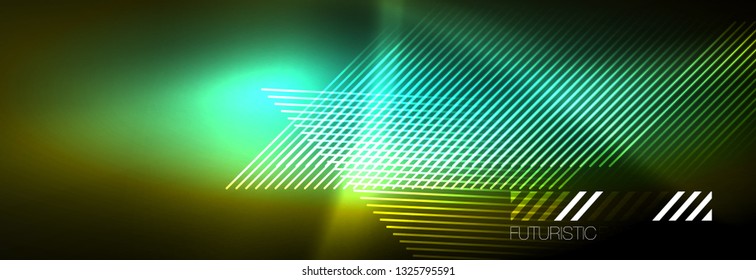 Abstract neon glowing light background. Dark background with lights. Abstract background with neon lights, night view. Vector