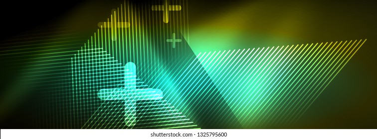 Abstract neon glowing light background. Dark background with lights. Abstract background with neon lights, night view. Vector