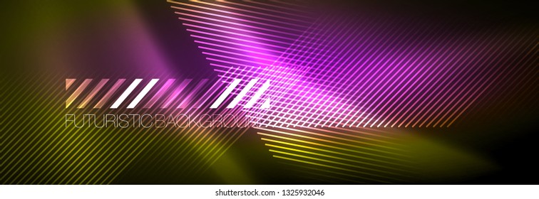 Abstract neon glowing light background. Dark background with lights. Abstract background with neon lights, night view. Vector