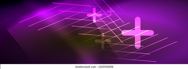 Abstract neon glowing light background. Dark background with lights. Abstract background with neon lights, night view. Vector