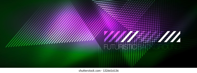 Abstract neon glowing light background. Dark background with lights. Abstract background with neon lights, night view. Vector