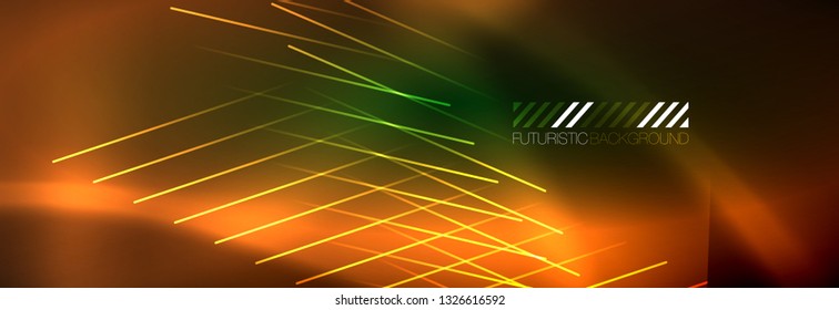 Abstraktes Neon, das hellen Hintergrund strahlt. Dunkler Hintergrund mit Lichtern. Abstrakter Hintergrund mit Neonleuchten, Nachtsicht. Vektorgrafik