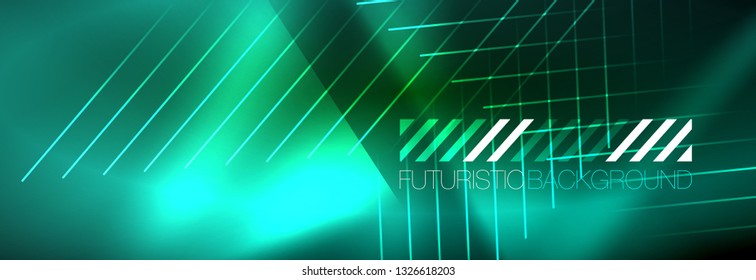 Resumen del fondo luminoso neón. Fondo oscuro con luces. Fondo abstracto con luces de neón, vista nocturna. Vector