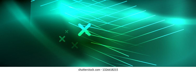 Abstract neon glowing light background. Dark background with lights. Abstract background with neon lights, night view. Vector