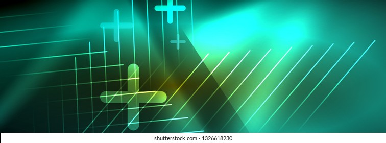 Abstract neon glowing light background. Dark background with lights. Abstract background with neon lights, night view. Vector