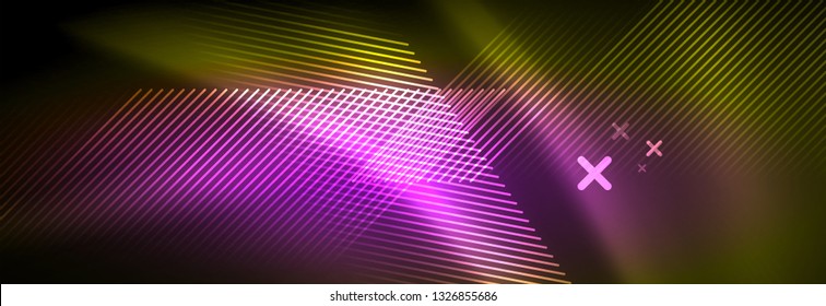 Abstract neon glowing light background. Dark background with lights. Abstract background with neon lights, night view. Vector
