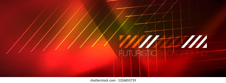 Abstract neon glowing light background. Dark background with lights. Abstract background with neon lights, night view. Vector