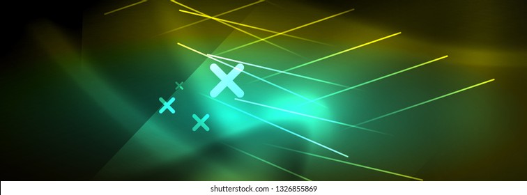 Abstract neon glowing light background. Dark background with lights. Abstract background with neon lights, night view. Vector