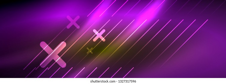 Resumen del fondo luminoso neón. Fondo oscuro con luces. Fondo abstracto con luces de neón, vista nocturna. Vector