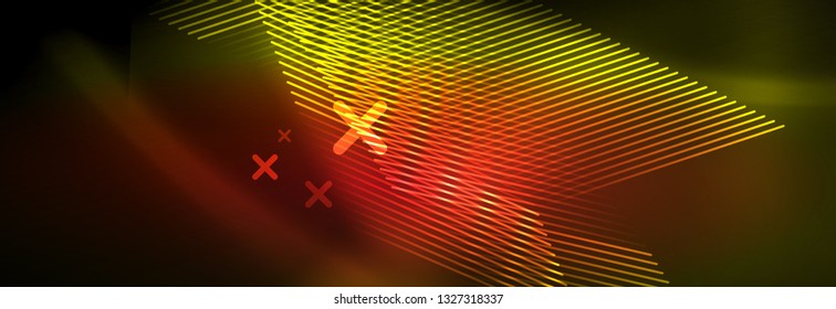 Resumen del fondo luminoso neón. Fondo oscuro con luces. Fondo abstracto con luces de neón, vista nocturna. Vector