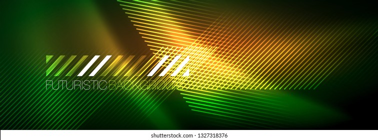 Resumen del fondo luminoso neón. Fondo oscuro con luces. Fondo abstracto con luces de neón, vista nocturna. Vector