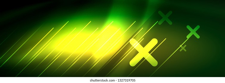 Abstract neon glowing light background. Dark background with lights. Abstract background with neon lights, night view. Vector