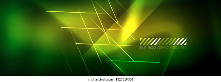 Abstraktes Neon, das hellen Hintergrund strahlt. Dunkler Hintergrund mit Lichtern. Abstrakter Hintergrund mit Neonleuchten, Nachtsicht. Vektorgrafik